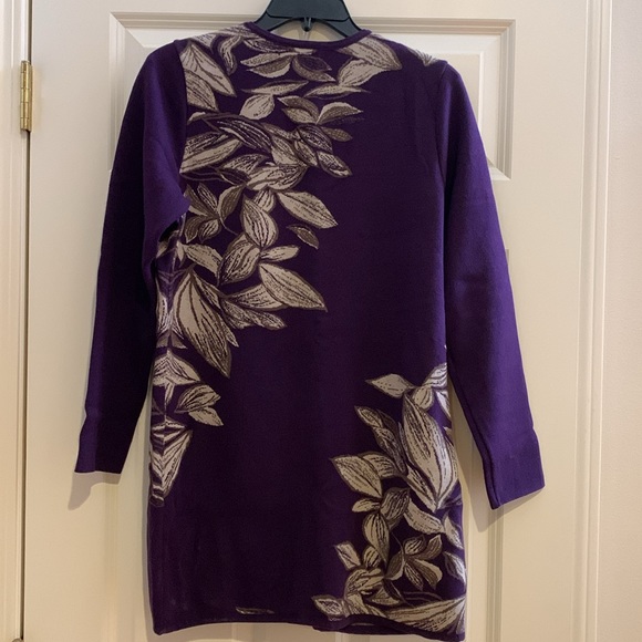 Chicos Purple Leaf Print Cardigan Sweater - Picture 2 of 4